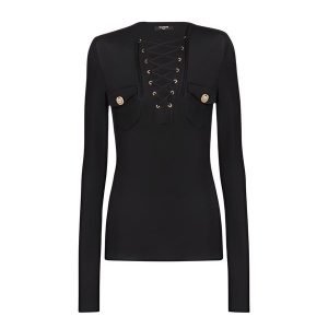 Long-Sleeved Lace-Up Top