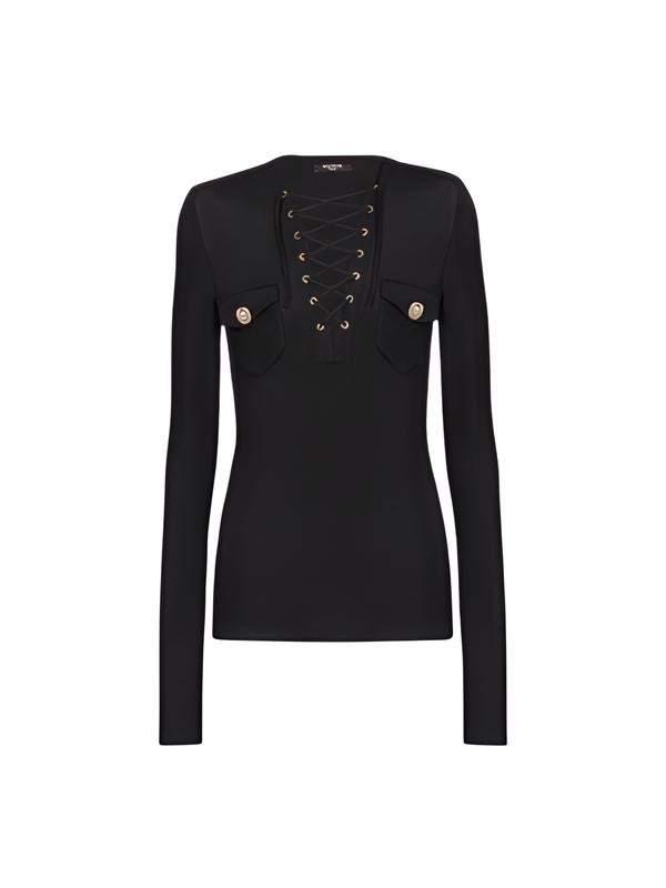 Long-sleeved lace-up top – front view Long-Sleeved Lace-Up Top