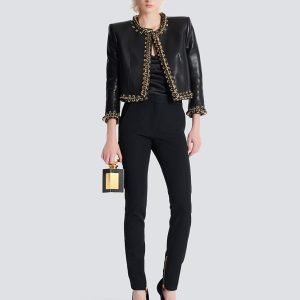 Back view of female Balmain jeans
