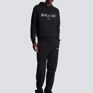 Balmain Paris Black Hoodie Back View