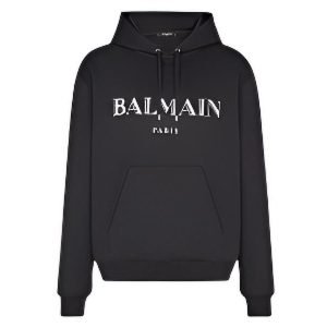Balmain Paris Black Hoodie Front View