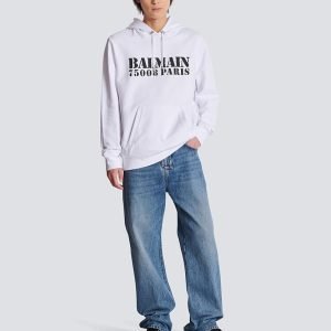 Balmain white hoodie back view