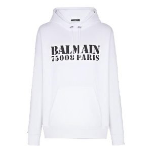 Balmain white hoodie front view