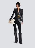 balmain biker jacket women back view