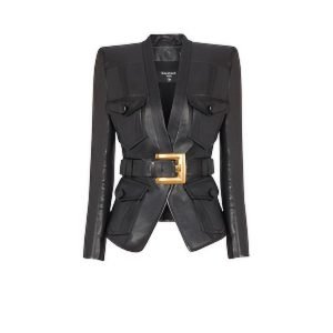 balmain biker jacket women front view