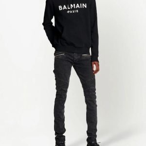 balmain black hoodie mens back view