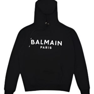 balmain black hoodie mens front view