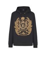 Front view of Balmain embossed hoodie