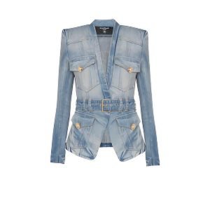 balmain jean jacket front view