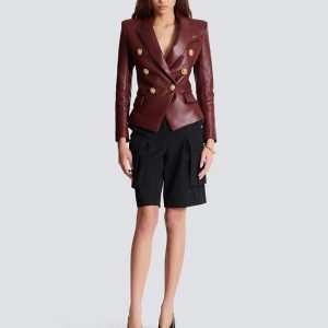 back view of balmain leather biker jacket
