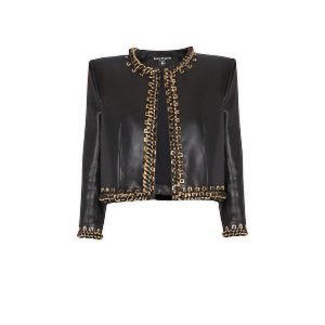 leather balmain jacket front view