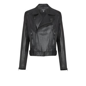 balmain men’s leather biker jacket front view