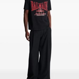 Back view of Balmain logo-print T-shirt showing full rear design and fit shape