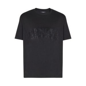 Front view of Balmain crystal-embellishment T-shirt with logo detail
