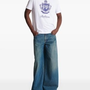 Back view of Balmain emblem-print T-shirt showing plain cotton rear design