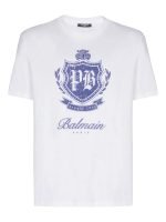 Front view of Balmain emblem-print T-shirt in cotton with chest logo