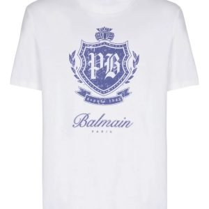 Front view of Balmain emblem-print T-shirt in cotton with chest logo