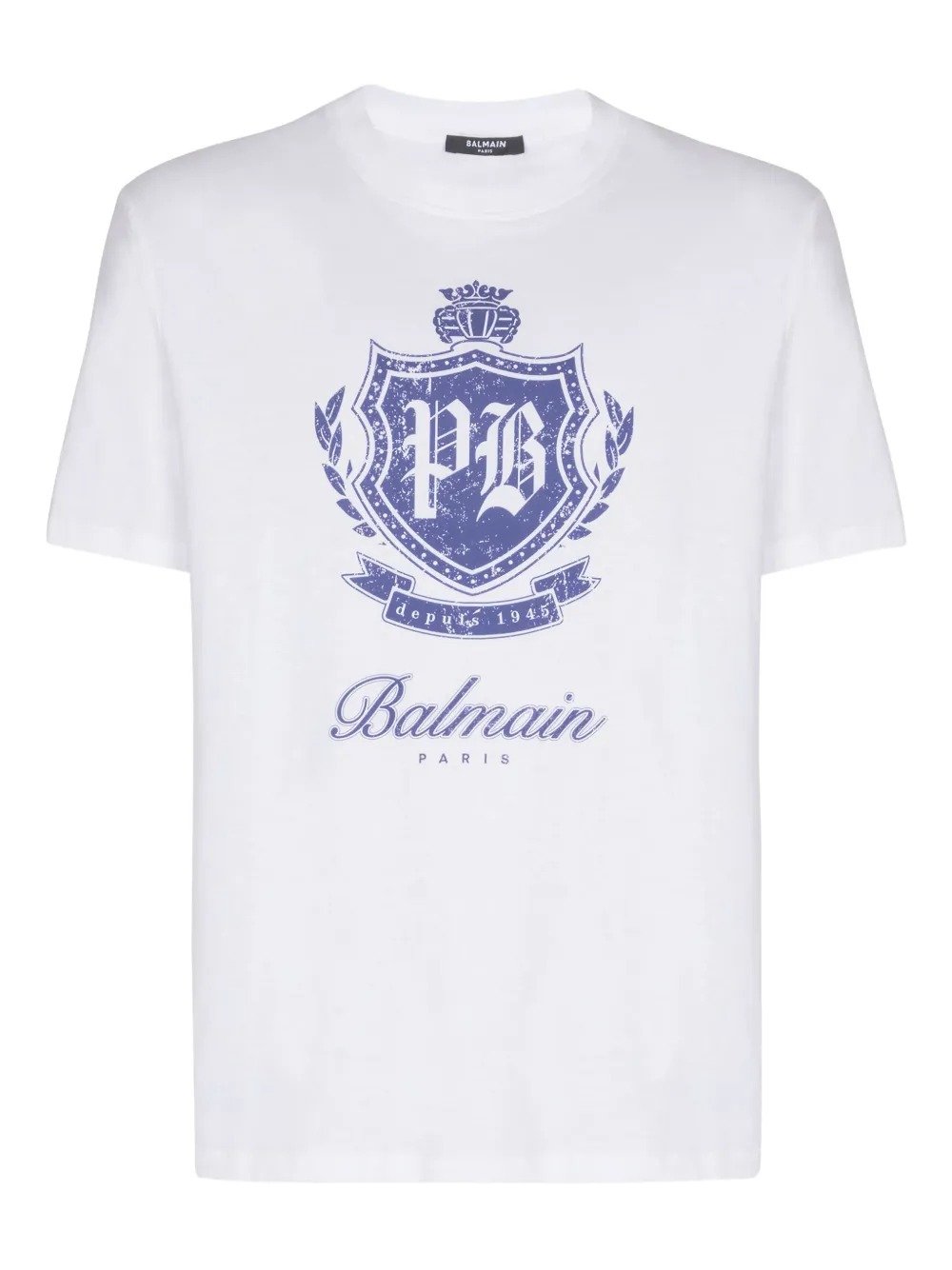 Balmain emblem-print T-shirt Front view of Balmain emblem-print T-shirt in cotton with chest logo
