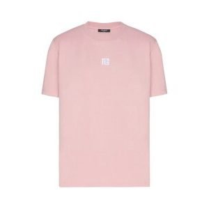 Front view of Balmain logo-embroidered T-shirt in cotton with stitched chest logo