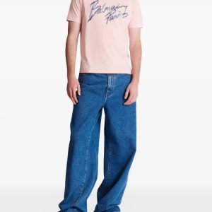 Back view of Balmain printed cotton T-shirts showing rear print detail and cotton fabric fit