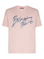 Front view of Balmain printed cotton T-shirts in soft cotton with logo print and short sleeves