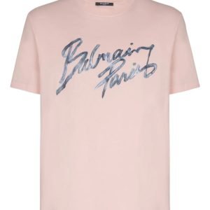 Front view of Balmain printed cotton T-shirts in soft cotton with logo print and short sleeves