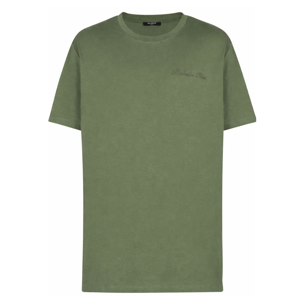 Balmain PB crew-neck T-shirt Balmain PB crew-neck T-shirt front view with logo print in cotton fabric
