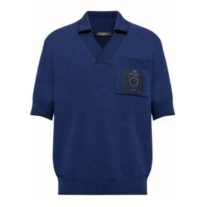 Balmain polo-collar t-shirt front view cotton designer shirt