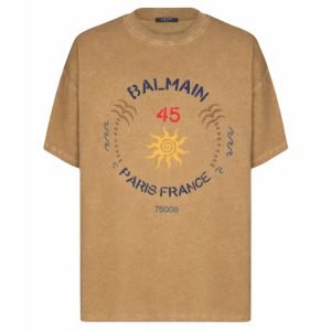 Balmain crew-neck short-sleeve T-shirt front view cotton logo tee