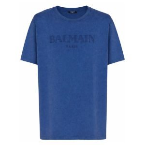 Balmain logo-tag T-shirt front view cotton designer tee for men