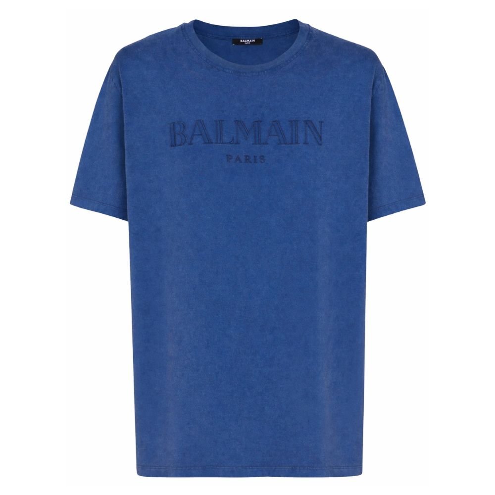 Balmain logo-tag T-shirt Balmain logo-tag T-shirt front view cotton designer tee for men