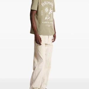 Back view of Balmain short-sleeve crew-neck T-shirt showing full rear design and sleeve length
