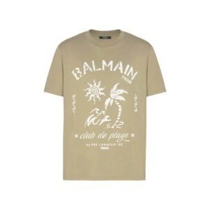 Front view of Balmain short-sleeve crew-neck T-shirt showing logo placement and crew neckline detail