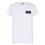 Balmain Couture label T-shirt front view with logo detail and cotton fabric