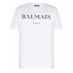 Balmain embroidered Paris T-shirt front view with logo detail and short sleeves
