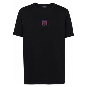 Balmain embroidered-logo short-sleeve T-shirt front view with clean logo detail and cotton fabric
