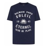 Balmain graphic-print crew neck T-shirt front view with logo print and crew neck design in cotton fabric