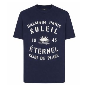 Balmain graphic-print crew neck T-shirt front view with logo print and crew neck design in cotton fabric