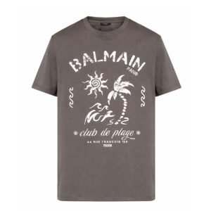 Balmain graphic-print logo-detail T-shirts front view with logo design and clean print on cotton fabric