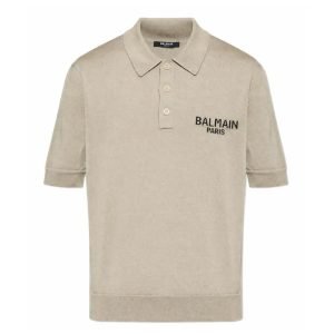 Balmain logo-detail polo shirt front view with clean logo and short sleeves