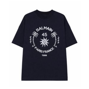 Balmain logo-embossed cotton T-shirt front view with clean embossed logo and cotton fabric detail