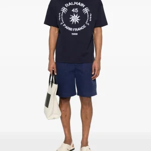 Balmain logo-embossed cotton T-shirt back view plain cotton fabric design for daily wear