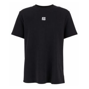 Balmain logo-embroidered crew-neck T-shirt front view with stitched logo and crew neck design