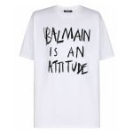 Balmain logo-motif cotton T-shirt front view with clean logo print and soft cotton fabric