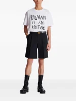 Balmain logo-motif cotton T-shirt back view plain cotton fabric and clean finish