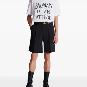 Balmain logo-motif cotton T-shirt back view plain cotton fabric and clean finish