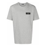 Balmain logo-patch mélange T-shirt front view with soft cotton texture and chest logo detail
