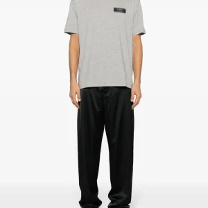 Balmain logo-patch mélange T-shirt back view showing plain design and regular fit