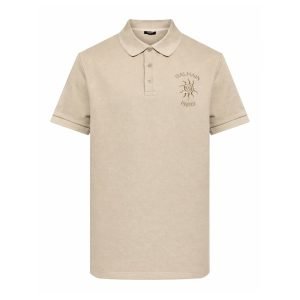 Balmain sun-embroidered piqué polo shirt front view with logo detail and cotton texture