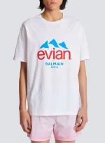 Balmain x Evian logo-print T-shirt back view plain design cotton fabric regular fit